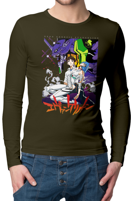 Men's longsleeve with prints Evangelion. Anime, evangelion, eve, kaoru, manga, neon genesis evangelion, rei ayanami, shinji. 2070702