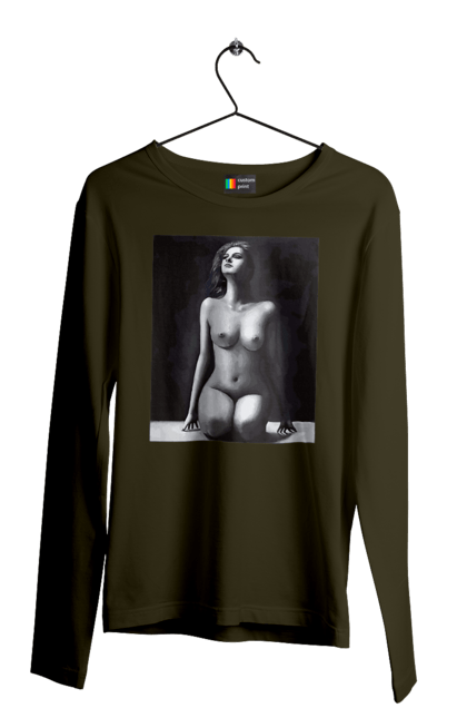 Мужской лонгслив с принтом Красота тела. Грация тела, грудь, женская грудь, женское тело, изгибы женского тела, красота тела. 2070702