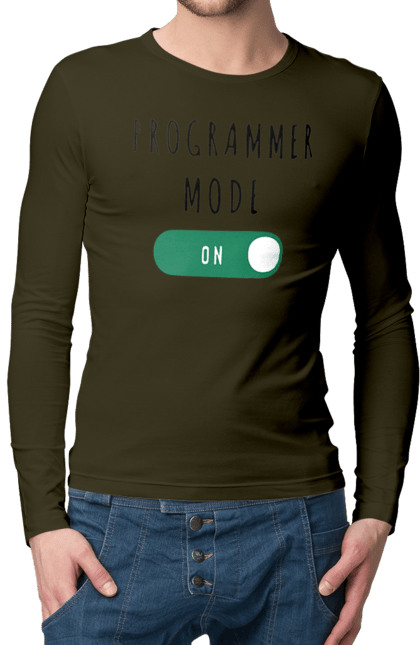 Чоловічий лонгслів з принтом "Режим програміста". Айті, айтішник, для айтішника, для програміста, подарунок айтішнику, подарунок програмісту, програміст, режим програміста, розробник. 2070702