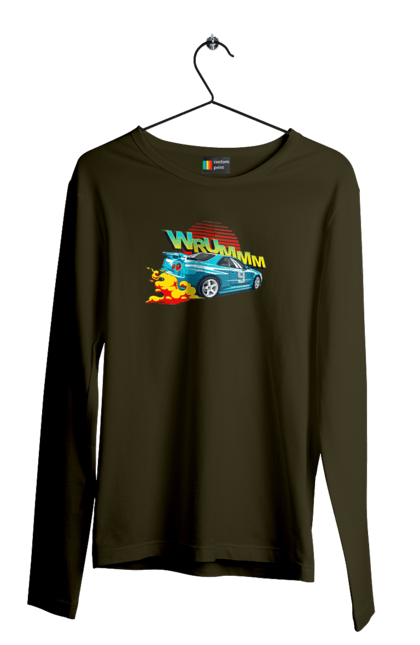 Чоловічий лонгслів з принтом "Авто". Авто, вогонь, вулиці, денги, дрифт, спорт, спортивне авто, швидкість. 2070702