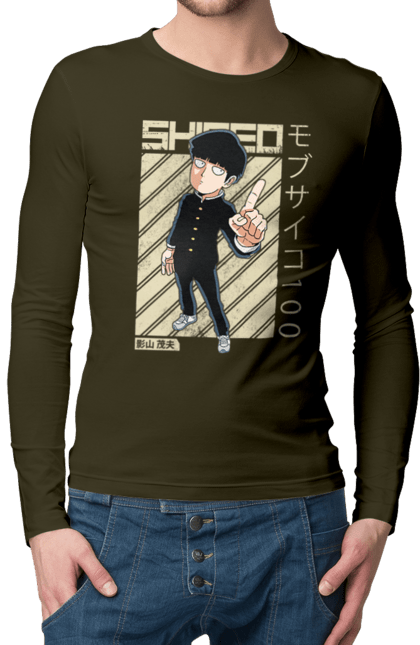 Men's longsleeve with prints Mob Psycho 100. Anime, manga, mob, mob psycho 100, shigeo kageyama. 2070702