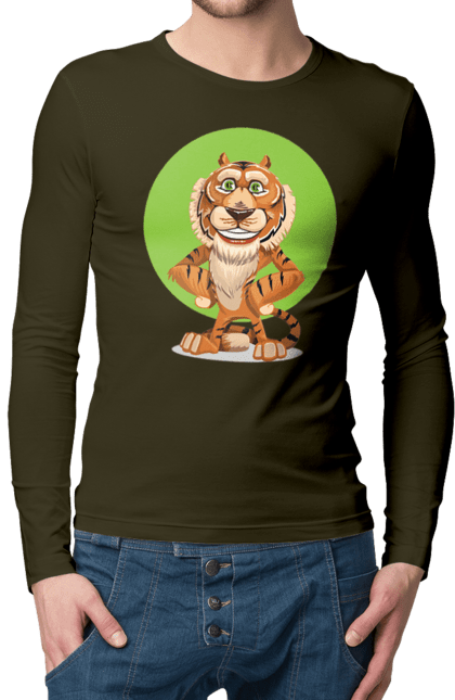 Чоловічій лонгслів з принтом "Гарний тигр". Велика кішка, великий кіт, дика природа, дикий, звір, погляд, портрет, природа, стилізація, тварина, тигр, хижак. CustomPrint.market