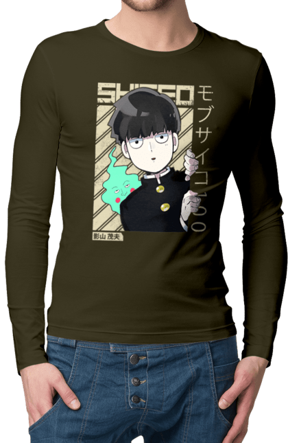 Men's longsleeve with prints Mob Psycho 100. Anime, manga, mob, mob psycho 100, shigeo kageyama. 2070702