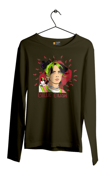 Чоловічий лонгслів з принтом "Біллі Айліш". Біллі айліш, логотип біллі айліш, принт біллі айліш, співачка біллі айліш. 2070702