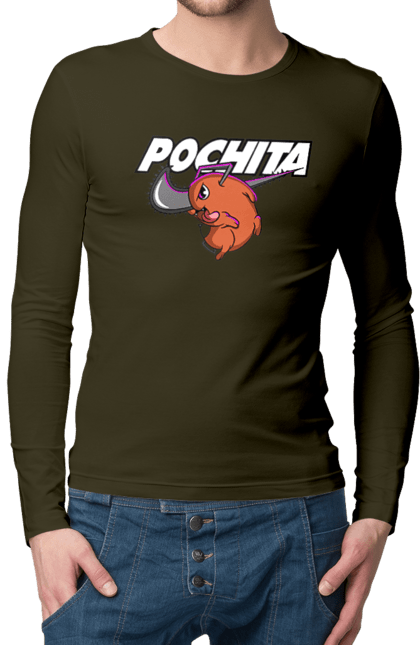 Men's longsleeve with prints Chainsaw Man Pochita. Anime, chainsaw man, demon, manga, pochita, shonen. 2070702