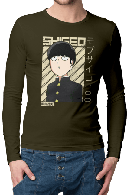 Men's longsleeve with prints Mob Psycho 100. Anime, manga, mob, mob psycho 100, shigeo kageyama. 2070702