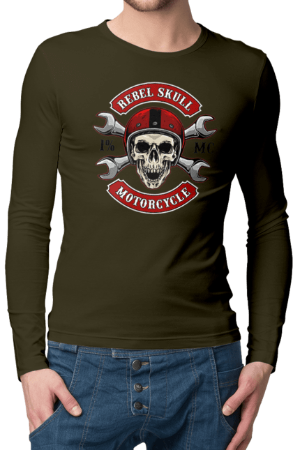 Men`s longsleeve with prints skull motorist. Amateur, helmet, motorcycle, skull. 2070702