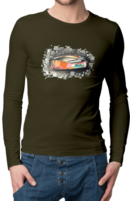 Чоловічий лонгслів з принтом "Пенал Авторський малюнок". Ексклюзив, канцтовари, малюнок, малюнок від руки, олівець, пенал, ручка, школа. 2070702