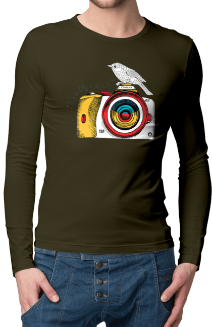 Men`s longsleeve with prints Camera And Bird. Birdie, camera, photographer. 2070702
