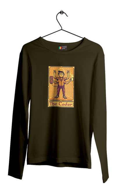 Чоловічий лонгслів з принтом "Карта таро  кодер". Ай ті, айтішник, карта таро, код, програміст, хакер. 2070702