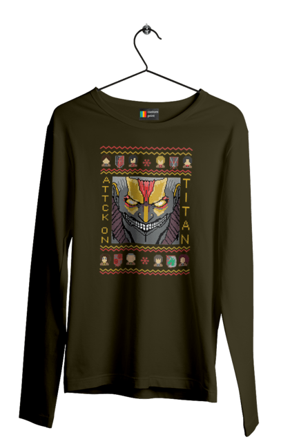 Мужской лонгслив с принтом Ugly Sweater Attack On Titan2. Аниме, атака титанов, боевик, бронированный гигант, драма, манга, постапокалиптика, райнер, райнер браун, рождество. 2070702