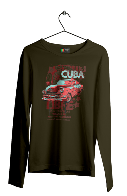 Чоловічий лонгслів з принтом "Куба, Машина". Куба, машина, ретро. 2070702