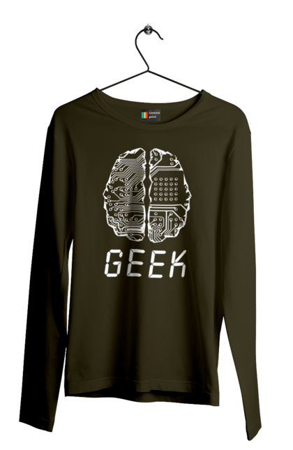 Чоловічий лонгслів з принтом "Гик Мозок". Айті, айтішник, гик, знання, інженер, кібер, кібернетика, кіборг, код, комп, комп’ютерник, кристал, мікросхема, мозок, програміст, професіонал, професссія, розробник, розум, чіп. 2070702