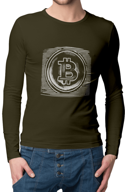 Чоловічий лонгслів з принтом "Біткоїн". Биткоин, биткойн, бінарний, біткоїн, біткойн, валюта, гроші, крипто, програміст, хакер. 2070702