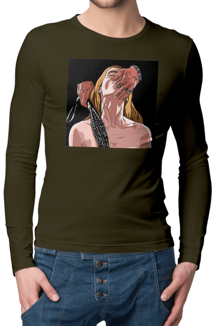 Чоловічий лонгслів з принтом "Дівчина У Полоні Чоловіка З Батогами". Батіг, пристрасть, смоктати. 2070702