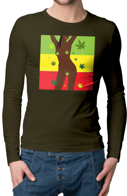 Чоловічий лонгслів з принтом "Гола Дівчина І Конопля". Гола, конопля, курити, сиськи. 2070702