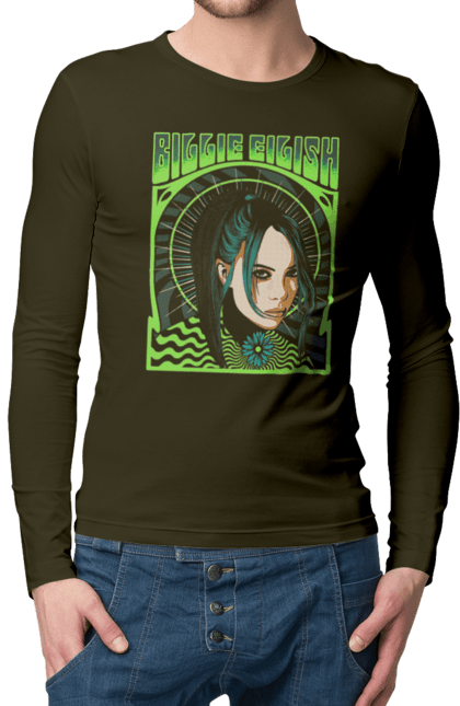 Чоловічий лонгслів з принтом "Біллі Айліш". Billie eilish, виконавець, електропоп, інді поп, музика, піп, співачка. 2070702