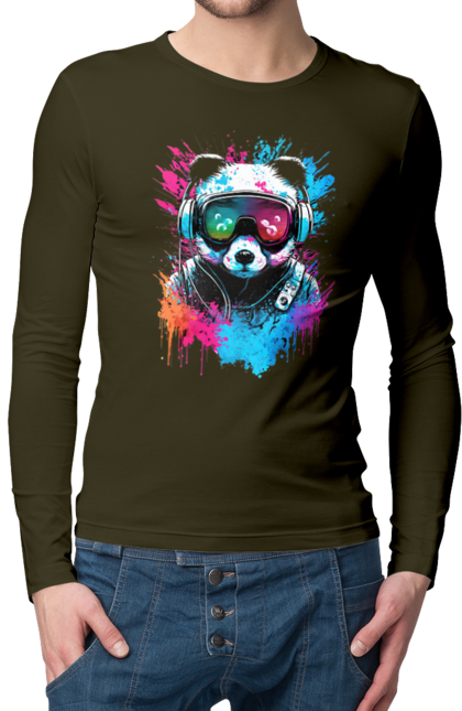 Чоловічий лонгслів з принтом "Панда в VR шолом". Віртуальна реальність, гік, панда, персонаж, шолом. 2070702