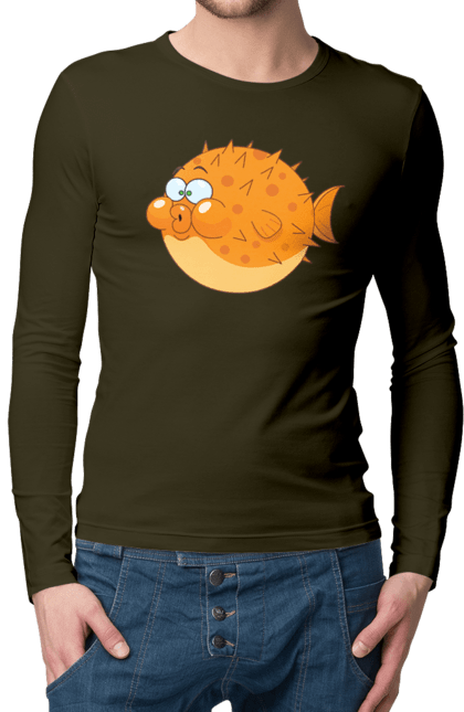 Чоловічий лонгслів з принтом "Помаранчева Риба Фугу". Риба, фугу. 2070702