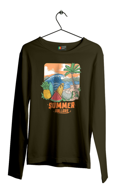 Men`s longsleeve with prints Summer Holidays. Palm, sea, summer, waves. 2070702