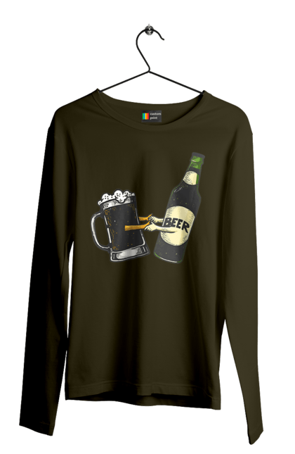Men`s longsleeve with prints Bottle Of Beer With A Glass Of Beer. Beer, bottle, wineglass. 2070702