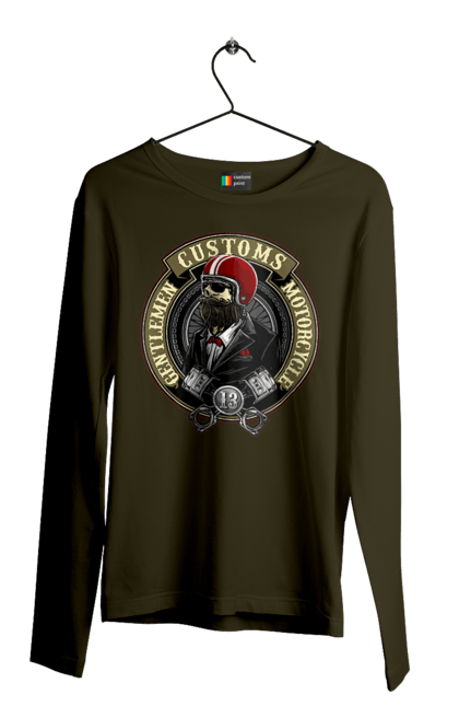 Men`s longsleeve with prints Gentlemen motorcycle. Gentleman, helmet, motorcycle, skull. 2070702