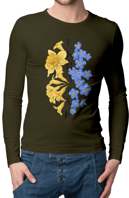 Чоловічий лонгслів з принтом "Ukraine flower 2". Війна, війна в україні, герб україни, люблю україну, патріот, патрон, свобода, україна, я українець. 2070702