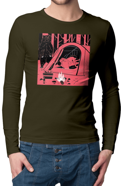 Мужской лонгслив с принтом 69 В Палатке. 18, 69, лес, медведь, палатка, секс. 2070702