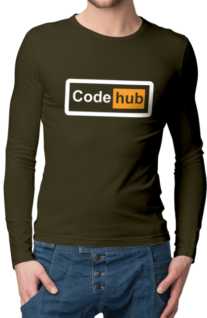 Чоловічий лонгслів з принтом "Код хаб". Айті, айтішник, для айтішника, для програміста, код хаб, подарунок айтішнику, подарунок програмісту, програміст, розробник. 2070702