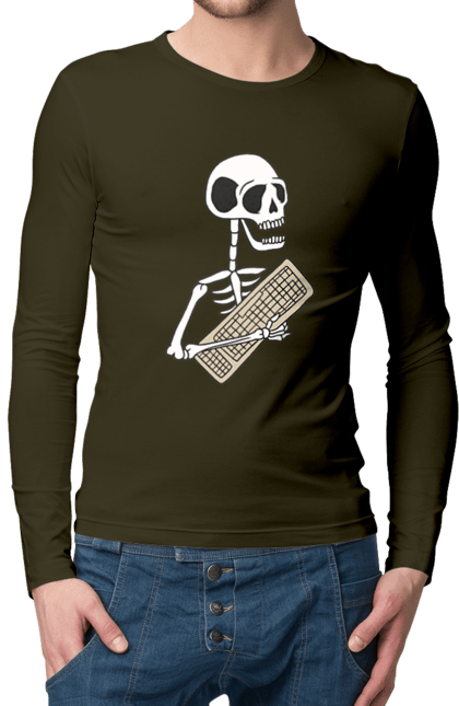 Чоловічий лонгслів з принтом "Вічний кодер". Ай ті, айтішник, бінарний, код, програміст, розробник, хакер. 2070702