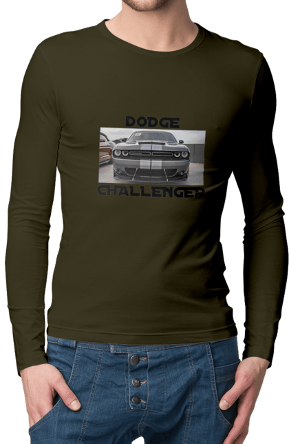 Чоловічий лонгслів з принтом "Додж челенджер". Автомобіль, американська легенда, додж челенджер, культове авто, масл кар, потужний автомобіль. 2070702