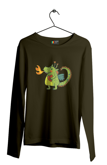 Men's longsleeve with prints Dragon in love. Dragon, fire, green dragon, heart, hearts, love, new year, symbol 2024. 2070702