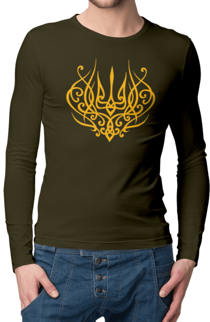 Чоловічий лонгслів з принтом "Герб України". Герб, герб україни, доброго вечора, з гербом україни, з тризубом, зсу, патріотична, прапор. 2070702