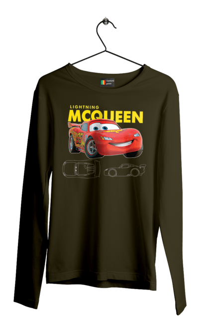 Men's longsleeve with prints Lightning McQueen. Cartoon, cartoon, lightning mcqueen, race, sport, wheelbarrows. 2070702