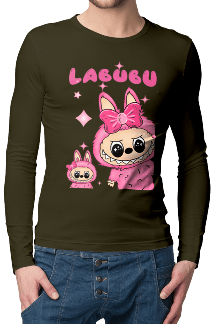 Чоловічий лонгслів з принтом "Лабубу". Іграшка лабубу, лабубу, лабубу кока кола, мерч лабубу, мила, рожева лабубу, смішна лабубу. 2070702