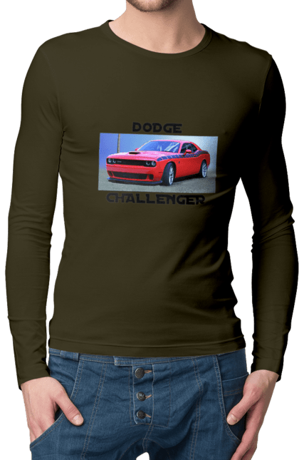 Чоловічий лонгслів з принтом "Додж челенджер". Авто, автомобіль, американська легенда, додж челенджер, класичний автомобіль, культовий автомобіль, масл кар, потужне авто. 2070702