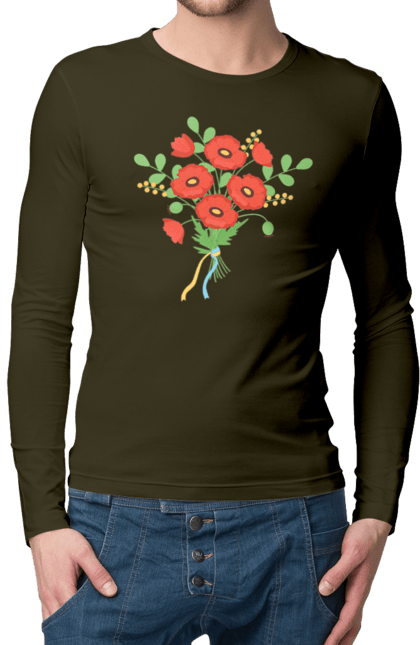 Men`s longsleeve with prints Red poppies. Flag of ukraine, flowers, poppy, red poppies, symbol of ukraine, traditions of ukraine, ukraine. 2070702