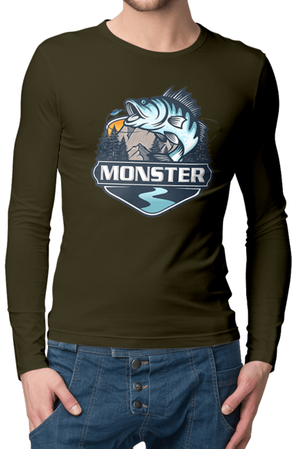 Чоловічий лонгслів з принтом "Рибалка". Монстер, рибак, рибалка, хоббі. 2070702
