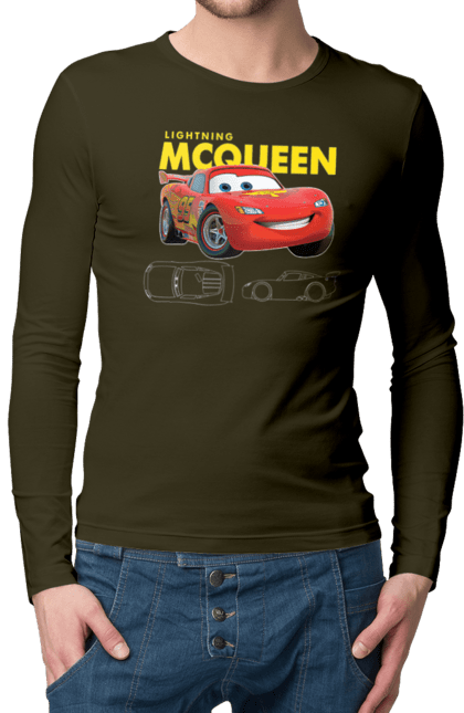 Men's longsleeve with prints Lightning McQueen. Cartoon, cartoon, lightning mcqueen, race, sport, wheelbarrows. 2070702