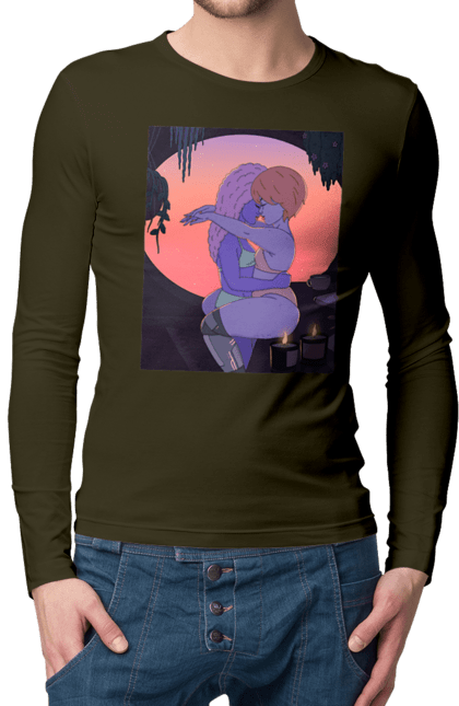 Чоловічий лонгслів з принтом "Фіолетові Дівчата Обіймаються". Захід, обійми. 2070702