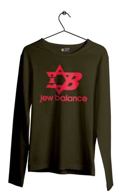 Чоловічий лонгслів з принтом "Jew Balance Red". New balance, гумор, еврейські, жарти, жартівливі, літні, прикольні, червоний. 2070702