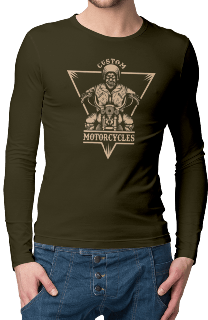 Men`s longsleeve with prints Skeleton on a motorcycle. Drive, motorcycle, skeleton. 2070702