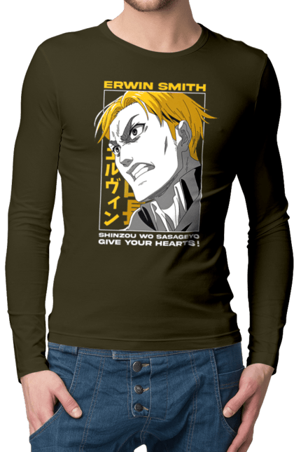 Чоловічій лонгслів з принтом "Атака титанів Ервін". Attack on titan, erwin, erwin smith, shingeki no kyojin, аніме, атака титанів, вторгнення гігантів, ервін, ервін сміт, манга. 2070702