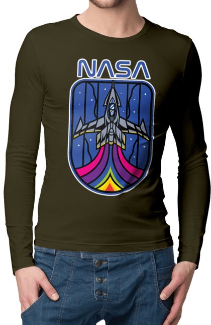 Men's longsleeve with prints NASA. Aeronautics, astronautics, aviation, nasa, research, rocket, science, space, technologies, usa. 2070702