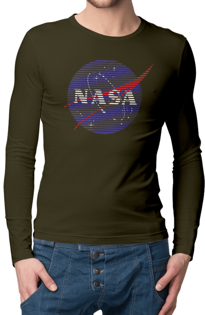 Men's longsleeve with prints NASA. Aeronautics, astronautics, aviation, nasa, research, rocket, science, space, technologies, usa. 2070702