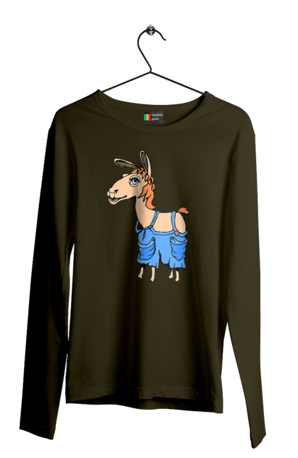 Мужской лонгслив с принтом Лама В Комбинезоне. Комбинезон, лама. 2070702
