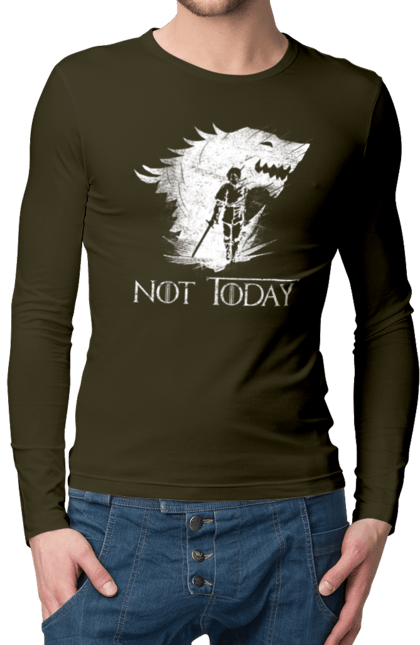 Men's longsleeve with prints Game of Thrones Arya. Arya, game, got, not today, stark, starks, thrones, tv show, wolf, wolves. 2070702