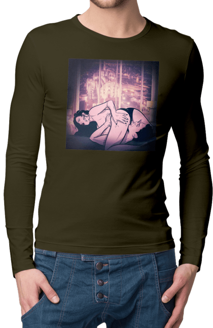 Чоловічий лонгслів з принтом "Дорослі Ігри На Тлі Міста". Гола, кохання, лизати, трусики. 2070702