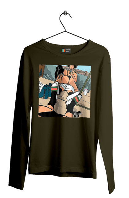 Чоловічий лонгслів з принтом "Голе Селфі У Дзеркалі". Жопа, зверху, селфі. 2070702