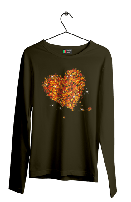 Чоловічій лонгслів з принтом "Серце з осіннього листя". Листя, осіннє листя, осінь, серце. CustomPrint.market